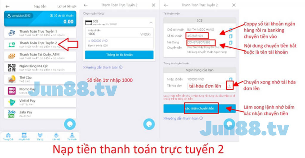 Kênh thanh toán trực tuyến của jun88